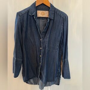 Bella Dahl Denim Shirt Women's Xs High Low Hem Tencel Button Up Long Sleeve